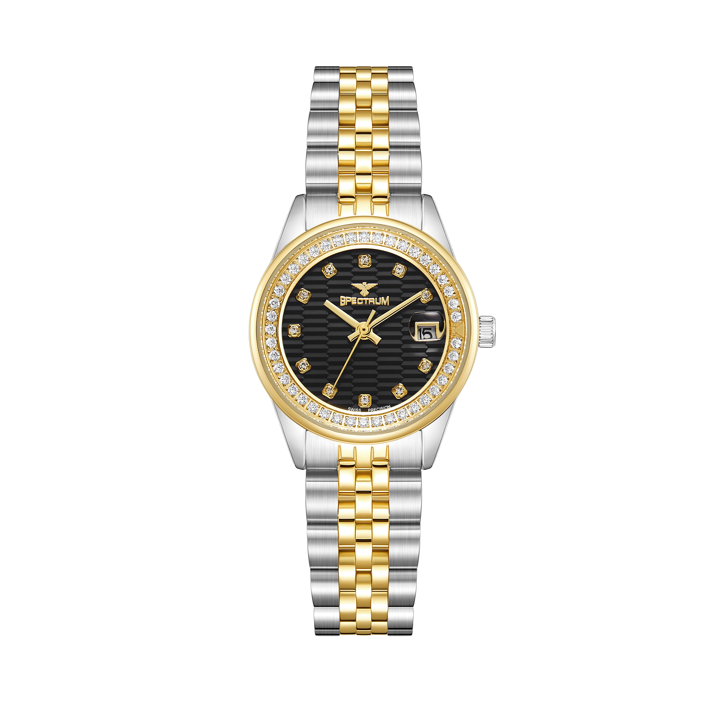 Women's Two Tone Gold Watch with Black Dial S17113L-6