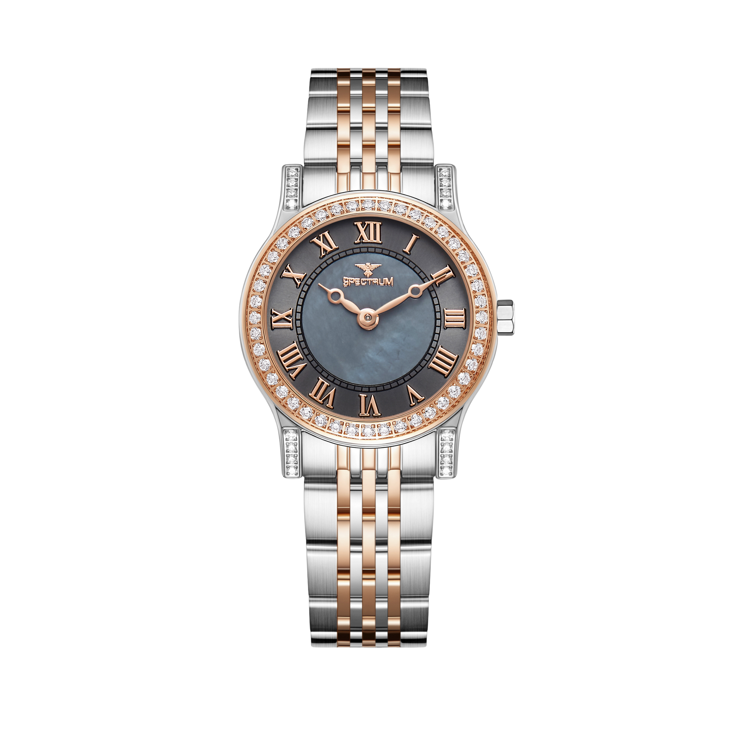 Women's Two Tone Rose Watch with Black Dial S17114L-7